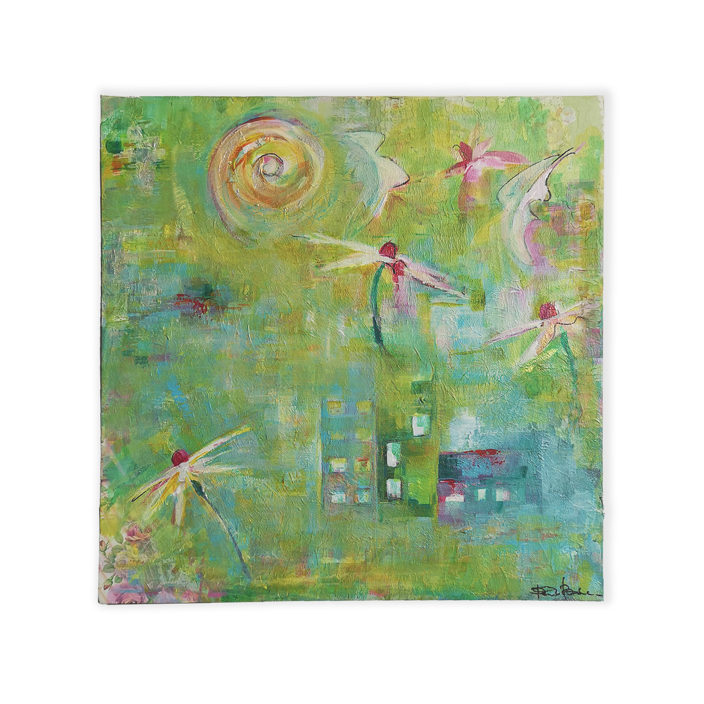 Den levende by - maleri / kollasje (50 x 50 cm)