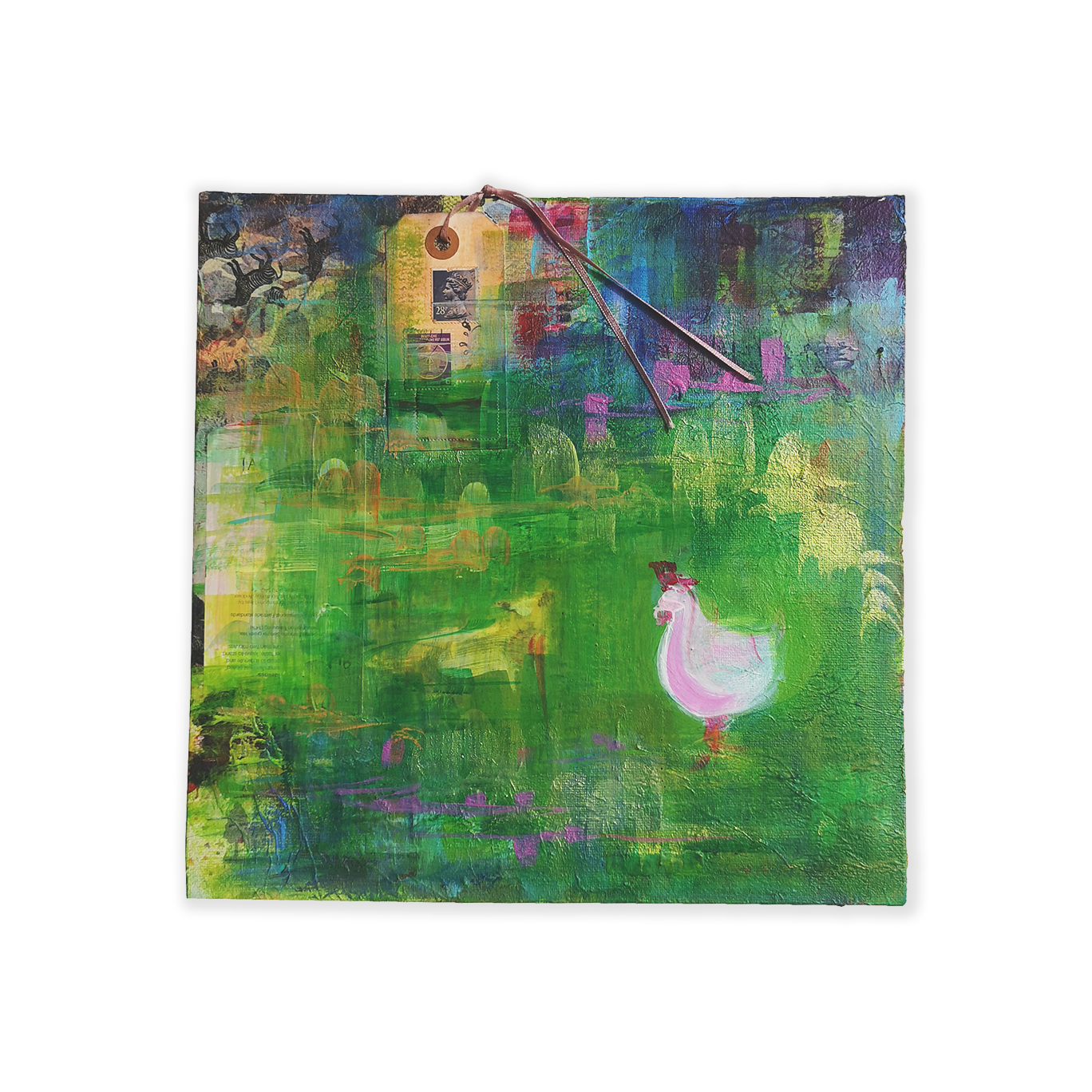 Høne i England - maleri / kollasje (30 x 30 cm)